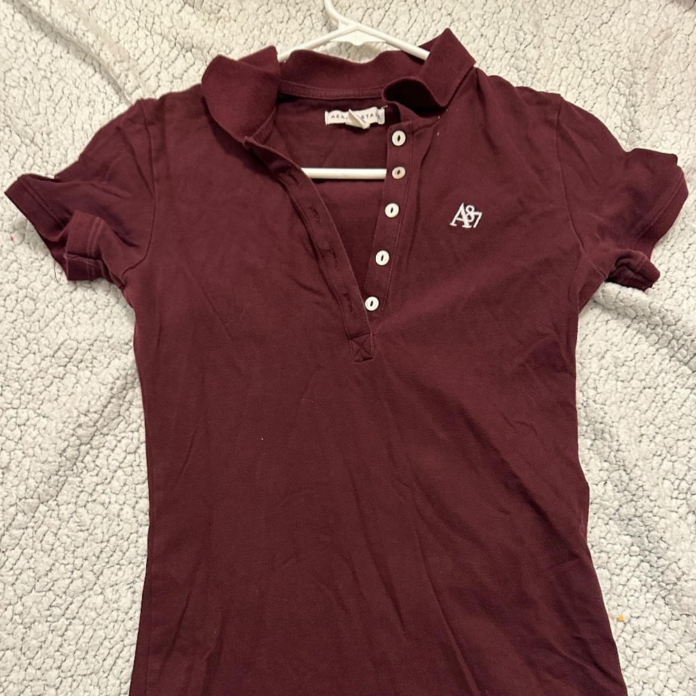 Aeropostale Burgundy Polo Tee-Buttoned